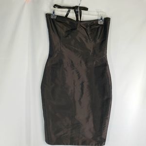 Sylvia Heisel Brown 100% Silk Halter Boning Bodice Formal Short Dress Size 2
